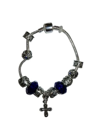 Brazalete Pandora Metal Cristal Azul