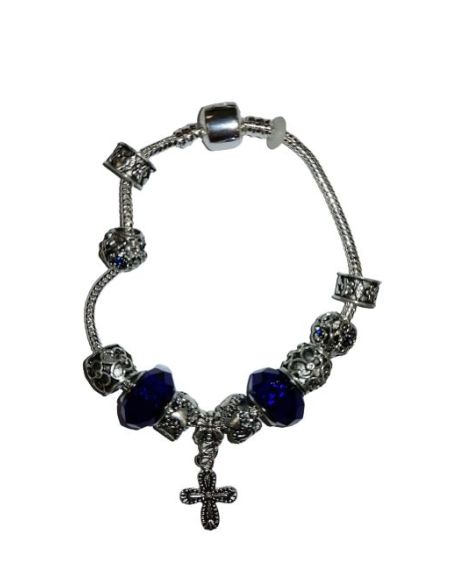 Brazalete Pandora Metal Cristal Azul