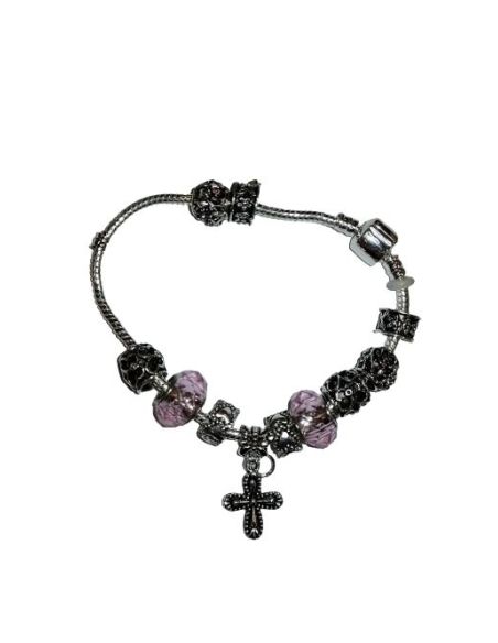 Brazalete Pandora Metal Cristal Rosa