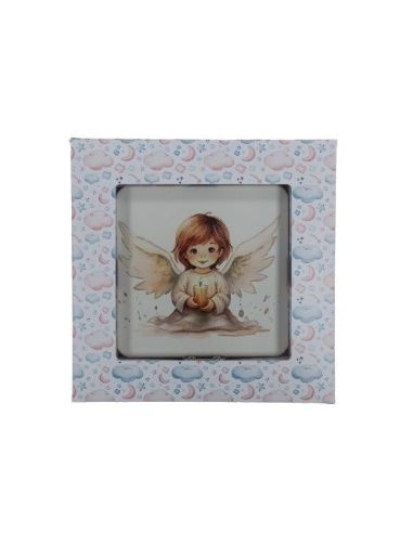 Repie Madera Relieve 10X10 C/Caja Angel Con Vela