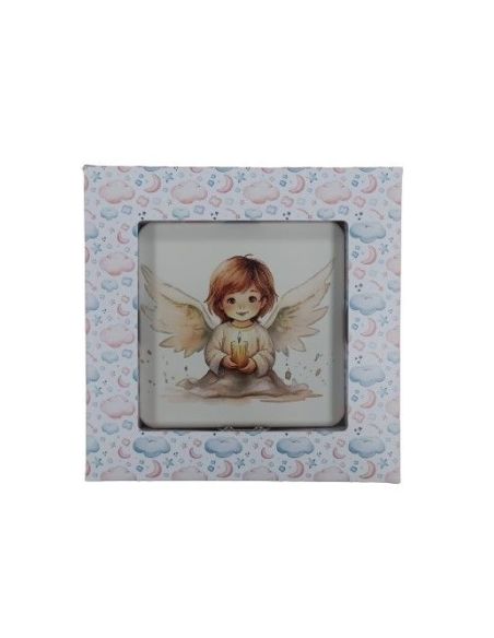 Repie Madera Relieve 10X10 C/Caja Angel Con Vela