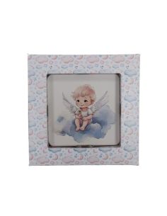 Repie Madera Relieve 10X10 C/Caja Angel Con Flor