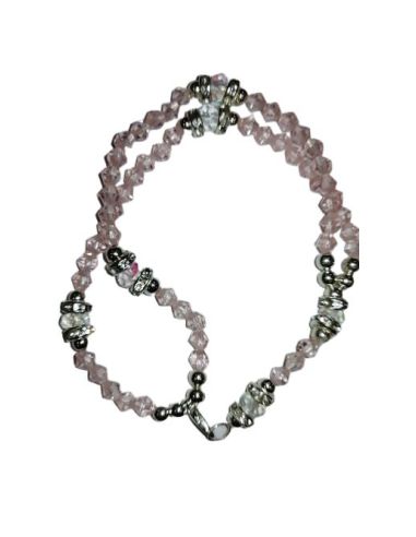 Pulsera Doble Cristal Metal Rombos Rosa