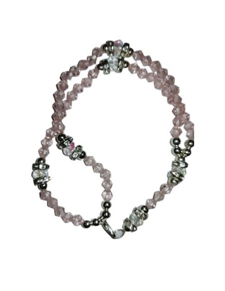 Pulsera Doble Cristal Metal Rombos Rosa