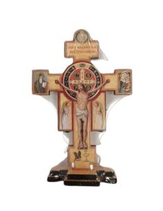 Cruz San Benito Base Madera Dorados 11X16Cm