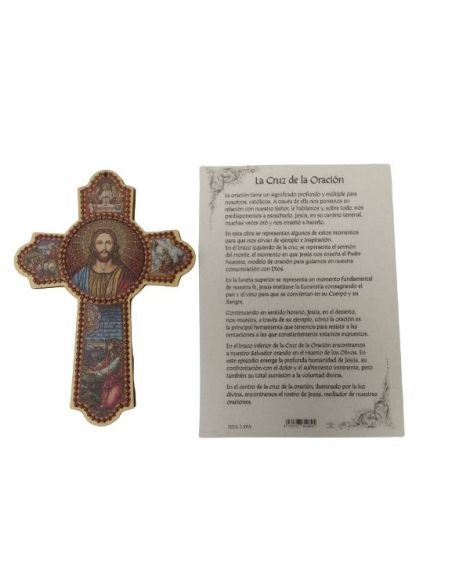 Cruz De La Oracion Madera Relieve 10X15Cm Pergamino Oracion
