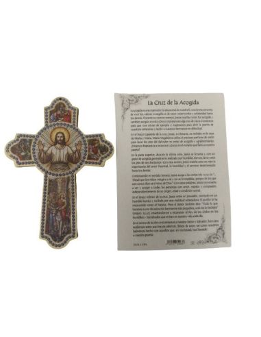 Cruz De La Acogida Madera Relieve 10X15Cm Pergamino Oracion