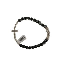 Brazalete Genuino Hematite Cruz Metal Strass