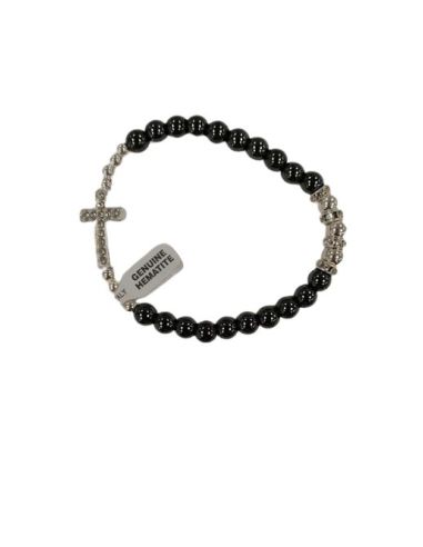Brazalete Genuino Hematite Cruz Metal Strass