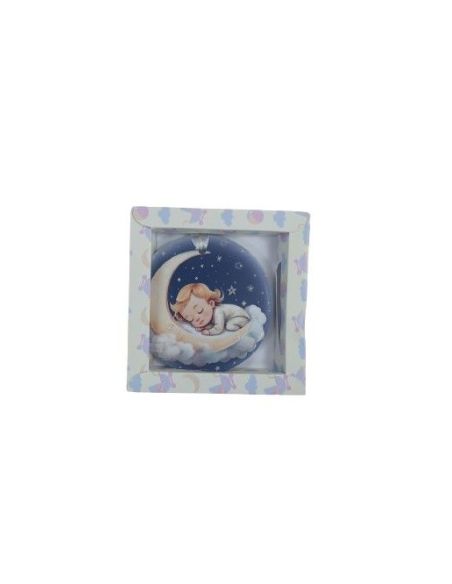 Medalla Cuna Resina 7Cm Angel Con Luna