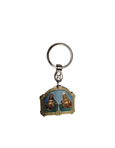 Llavero Madera Oro 7X9X0,5Cm Sgdo. Corazon De Jesus Y Maria
