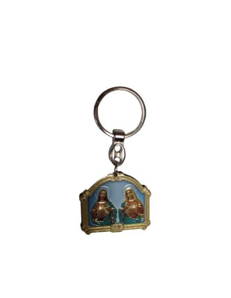 Llavero Madera Oro 7X9X0,5Cm Sgdo. Corazon De Jesus Y Maria