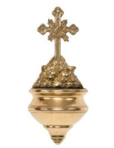 627 Benditera Acquasantiera Foderata Con Croce Ottone