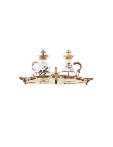 524 Servizio Di Ampolle Decorate Su Vassoio Ottone