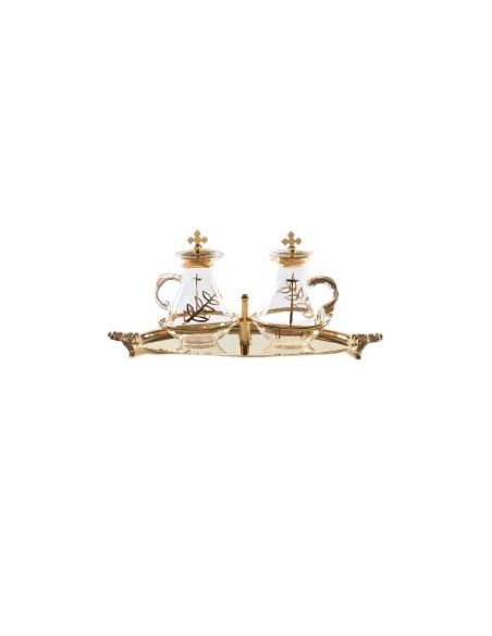 524 Servizio Di Ampolle Decorate Su Vassoio Ottone