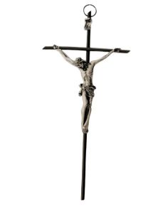 Crucifijo Metal 35Cm Negro Cuerpo Plateado