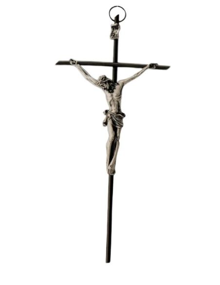 Crucifijo Metal 35Cm Negro Cuerpo Plateado