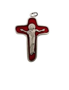 Cruz Schoenstatt Metal Esmalte Rojo Cristo Con Virgen 47Mm