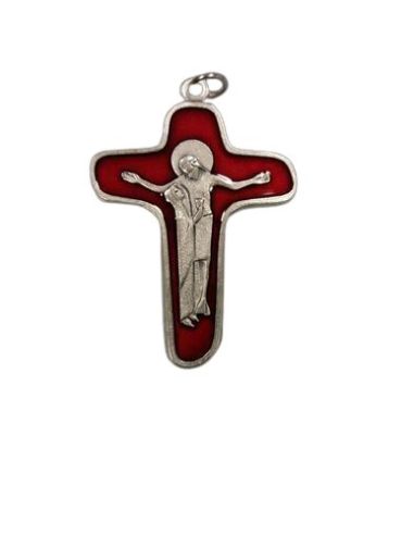 Cruz Schoenstatt Metal Esmalte Rojo Cristo Con Virgen 47Mm