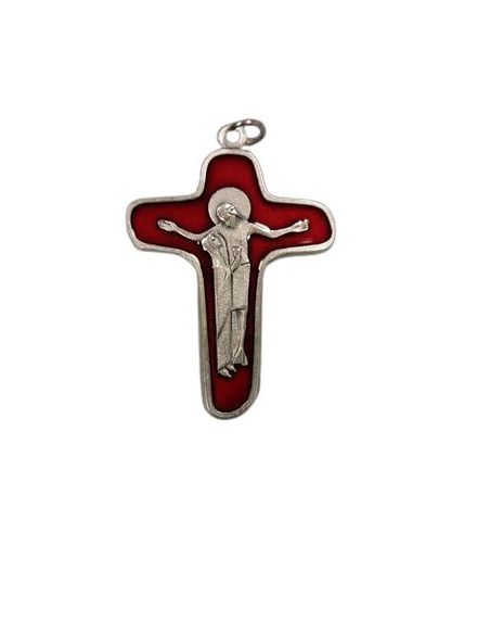 Cruz Schoenstatt Metal Esmalte Rojo Cristo Con Virgen 47Mm