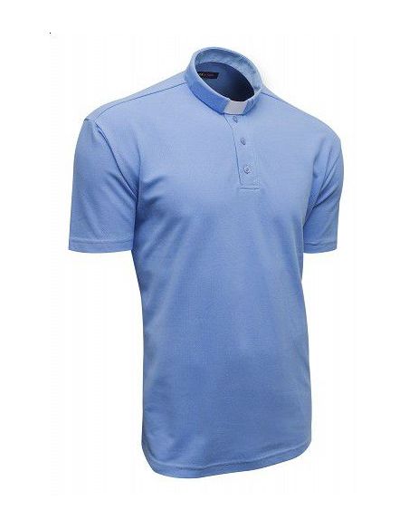 Polo Sacerdotal algodón Manga Corta Celeste M