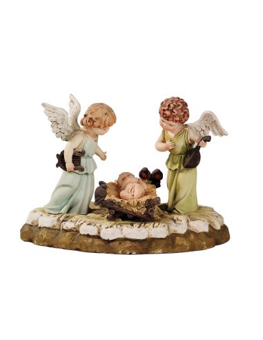 Dos Angeles Con Niño Jesús 13,5X10X9Cm Resina Marmol
