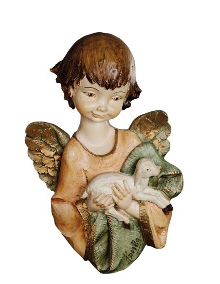 Placa Relieve Angel Con Cordero 22X13Cm Resina Marmol