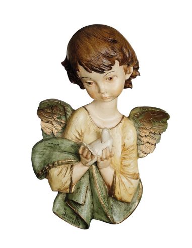 Placa Relieve Angel Con Paloma 22X13Cm Resina Marmol