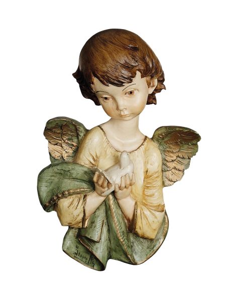 Placa Relieve Angel Con Paloma 22X13Cm Resina Marmol