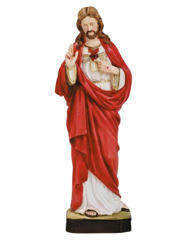 Sagrado Corazon Jesus 30Cm Resina Marmol Blanca (Todo En Blanco)