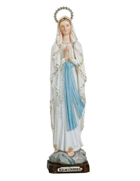 Virgen De Lourdes 30Cm C/Aureola Resina Marmol