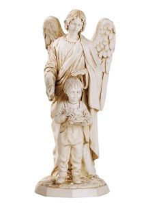 Angel De La Guarda Niño 17Cm Resina Marmol Blanco