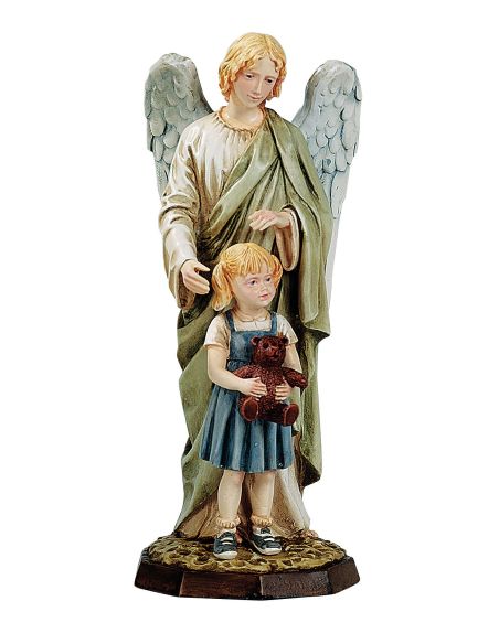 Angel De La Guarda Niña 17Cm Resina Marmol Blanco(Todo Blanco)