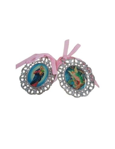 Medalla Cuna 75Mm Auxiliadora/Guarda Puente  Lazo Rosa