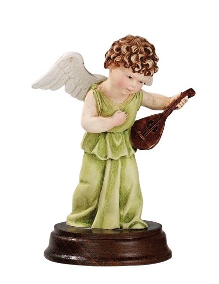 Angel C/ Mandolina Resina Marmol Madera 10Cm
