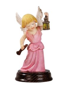 Angel C/Farol Resina Marmol Madera 10Cm