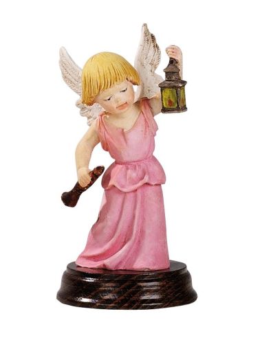 Angel C/Farol Resina Marmol Madera 10Cm