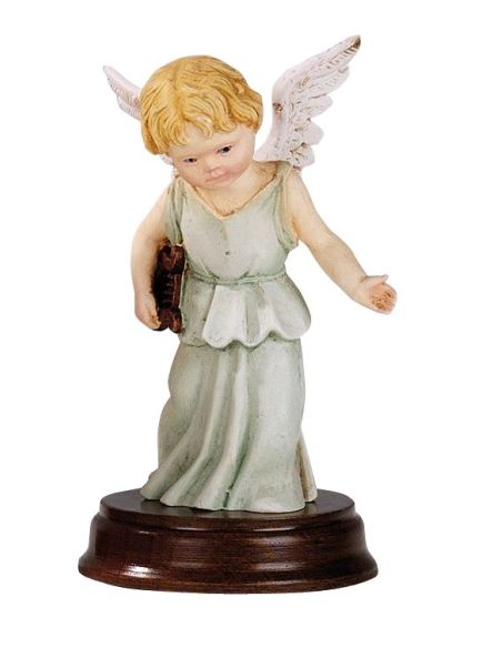 Angel Con Citora Resina Marmol Madera 10Cm