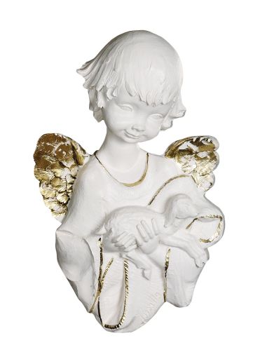 Relieve Angel Con Cordero 22X13Cm Resina Marmol