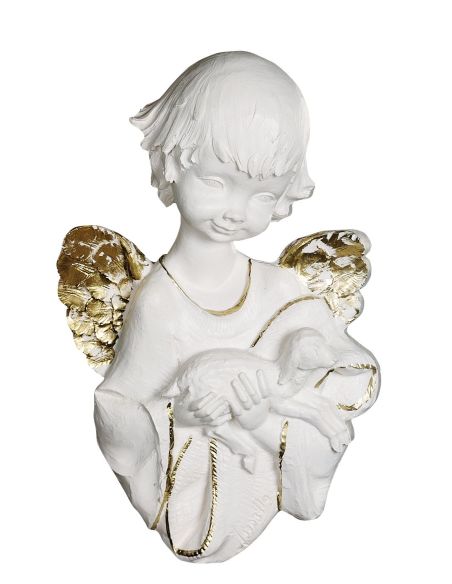 Relieve Angel Con Cordero 22X13Cm Resina Marmol