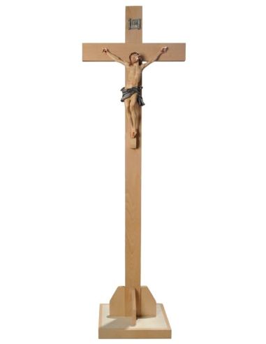 Crucifijo Pie Madera Clara Resina 190X60X30Cm