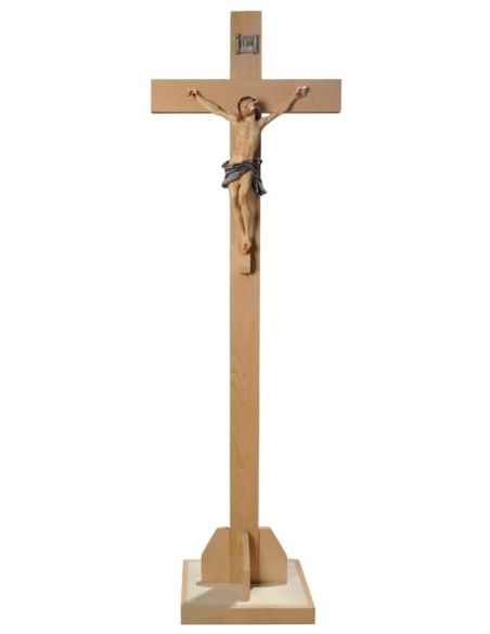 Crucifijo Pie Madera Clara Resina 190X60X30Cm
