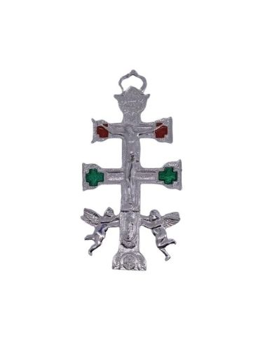 Cruz Caravaca Metal 115X75Mm Baño Plata/Esmalte