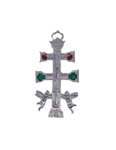 Cruz Caravaca Metal 115X75Mm Baño Plata/Esmalte