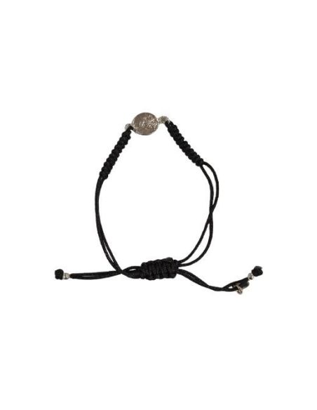 Pulsera Plata Escapulario Macrame Negro