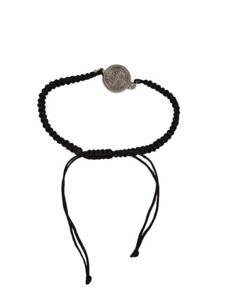 Pulsera S. Benito Baño Plata 15Mm Macrame Negro