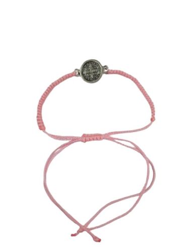Pulsera S. Benito Baño Plata 15Mm Macrame Rosa