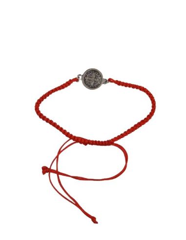 Pulsera S. Benito Baño Plata 15Mm Macrame Rojo