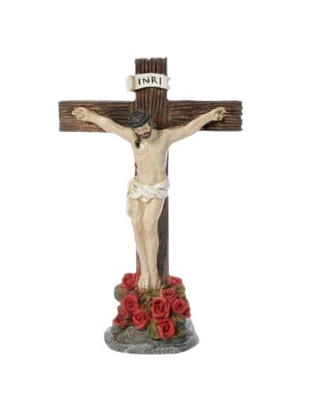 Crucifijo Cristo Entre Rosas Resina 19,7X12,3Cm (24) Pb21258