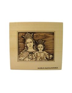 Cuadro Pirograbado María Auxiliadora 16,5x15 cm